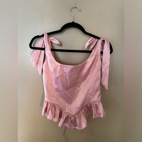 More To Come Cecilia Corset Top Blush pink satin lace up bustier Revolve S - Picture 8 of 9